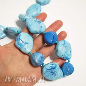 Yenoo - Naszyjnik - niebieskie duże korale (dla mamy, retro, niej, prezent)