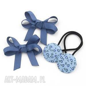 handmade dla dziecka komplet do włosów gumki bobbles i spinki loop bow blue little