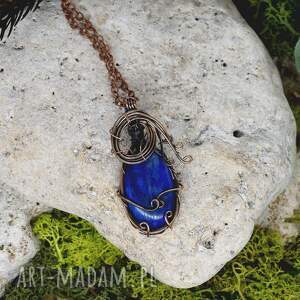 handmade wisiorki miedziany wisior wire wrapping z lapisem lazuli / #212