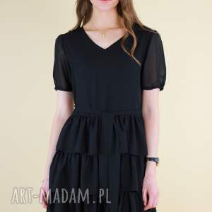 sukienka czarna okazjonalna mini z krótkim rękawkiem lona chrzciny