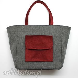 handmade na ramię shopper bag worek - tkanina dark grey i bordo