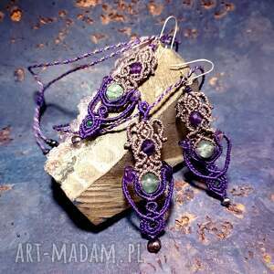 komplet wezyra naszyjnik i kolczyki plecione z kamieniami naturalnymi, kamienie