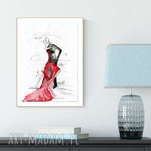 grafika 30x40 cm wykonana ręcznie, czerwone tango, obrazy do salonu, abstrakcja