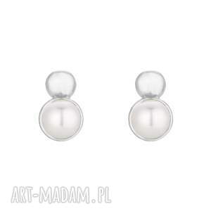 srebrne kolczyki perły z kuleczkami, sztyfty, perełką delikatne