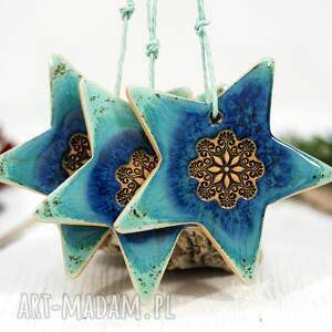 handmade na święta prezenty 3 ceramiczne gwiazdy choinkowe - laguna