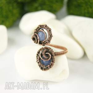 blue pearl art angelit regulowany pierścionek z miedzi wire wrapping, kobieca