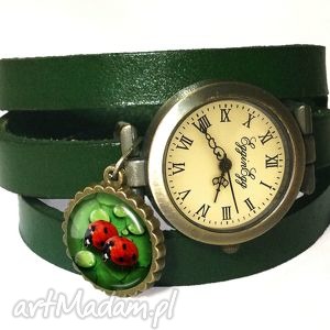 biedronki - zegarek bransoletka na skórzanym pasku, prezent, modny
