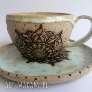 handmade ceramika komplet "mandala w mięcie" 1