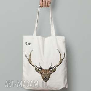 torba bawełniana z jeleniem jelonek, lowpoly zakupy, design