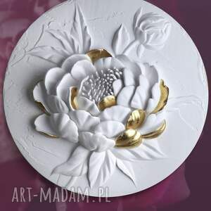 Nowoczesny Strukturalny Obraz do Salonu Płaskorzeźba Piwonia