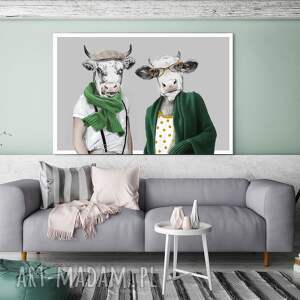 Stylowe Krowy - Humorystyczny Obraz na Płótnie do Nowoczesnego Wnętrza