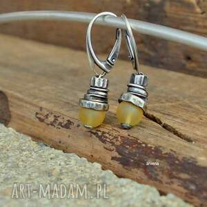 bursztyn 032, wiszące kolczyki biżuteria autorska z bursztynem