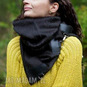 ręcznie robione szaliki miękki szal - ciepły czarny szalik na zimę - czarny włochacz