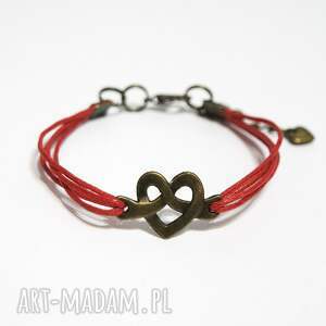handmade bransoletka - serce - sznureczki, czerwona
