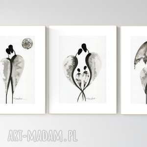 zestaw 3 grafik A4 wykonanych ręcznie, abstrakcja, elegancki minimalizm, obraz