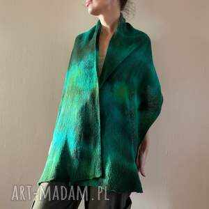 handmade szaliki wełniany szal w zieleniach