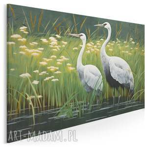 Obraz na płótnie - PTAKI ŻURAWIE CZAPLE W TATARAKU - 120x80 cm