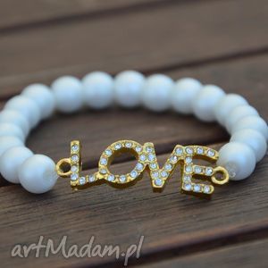 handmade bracelet by sis: białe perły z cyrkoniowym love