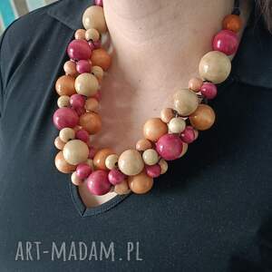 rosea okazały naszyjnik z drewnianych korale, korale beżem