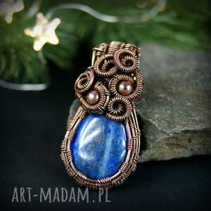 blue pearl art wisiorek z lapis lazuli wire wrapping niej unikalan