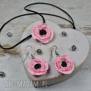 delikatny komplet biżuterii - różowe kwiaty, romantyczny prezent, biżuteria