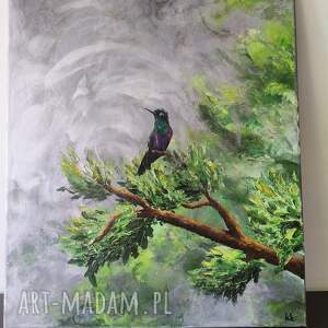 kkjustpaint obraz olejny 50x60 koliber srebro las mgła struktura nowoczesny loft