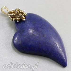 handmade wisiorki lapis lazuli piryt złoty hematyt srebro - wisior serce