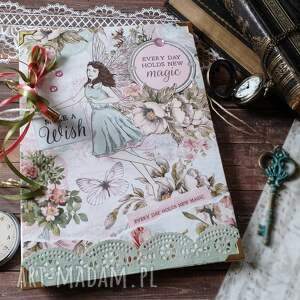 pamiętnik/ sekretnik / zaczarowany ogród dziewczyna, elfy, motyle, koraliki