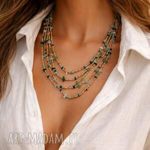unikatart naszyjnik boho - sieczka kamieni naturalnych i szkła z zapięciem
