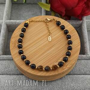 Bransoletka damska tygrysie oko i onyks - handmade z kamieni naturalnych
