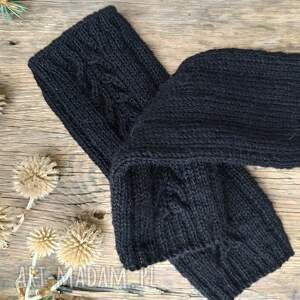 getry wełniane, ocieplacze na nogi, długie - czarne, ciepłe dodatki z wełny