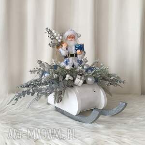 dekoracja świąteczna z mikołajem w saniach stroik na boże narodzenie