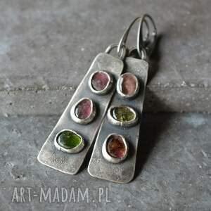 srebrne kolczyki z turmalinem srebro oksydowane