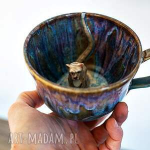 Prezent Filiżanka z kotem - Opal rękodzieło - ok 350ml / szary