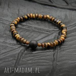 handmade męska czarny bursztyn, tygrysie oko black amber