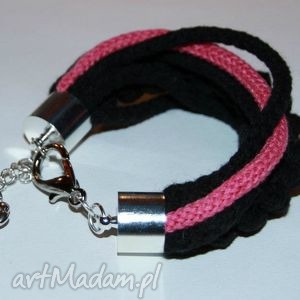 czarno-różowa bransoletka ze sznurków bawełnianych, design, prezent, modny