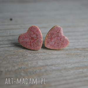 ceramiczne kolczyki duże różowe serca, prezent dziewczyny
