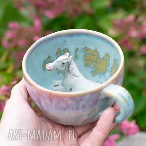 ręcznie zrobione ceramika filiżanka z koniem | bubble gum | filiżanka do kawy | siwek