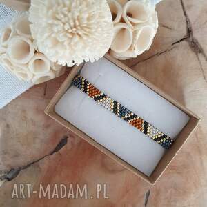 Bransoletka we wzory geometryczne z koralików ze szkła japońskiego - ręcznie szyta LEI handmade
