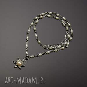 agata rozanska krótki naszyjnik choker z perłami, słońce, perły, wire wrapping