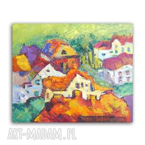kolorowy obraz olejny na płótnie, nowoczesny obraz ręcznie malowany, wiejski pejzaż