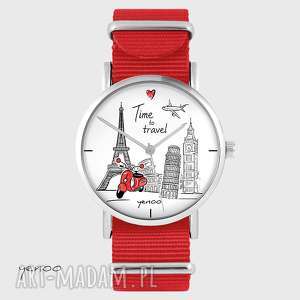 handmade zegarki zegarek, bransoletka - time to travel - czerwony, nato