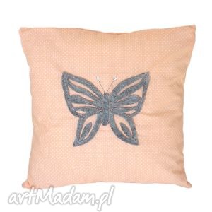 ręcznie zrobione poduszki poduszka butterfly peach&grey