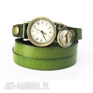 bransoletka, zegarek - sarna oliwkowy, skórzany, retro, prezent