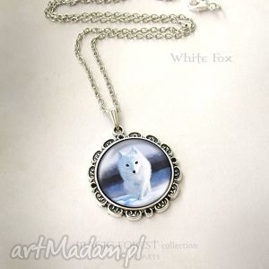 ręczne wykonanie naszyjniki medalion, naszyjnik - biały lis polarny