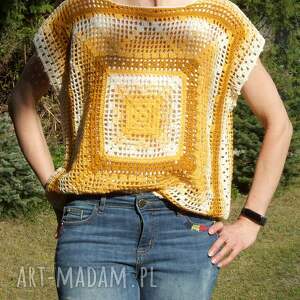 handmade bluzki szydełkowa bluzka, kamizelka - bawełna, żółto