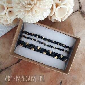 czarny zestaw bransoletek, turmalin bransoletka szyta ręcznie, szkło japońskie