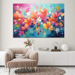 kolorowy obraz z kwiatami - kolorowe kwiaty wydruk na płótnie 90x60 cm
