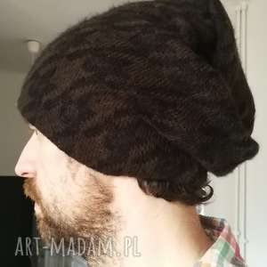 handmade czapki czapka unisex wełna brąz czarny wzór męska damska