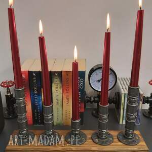 świecznik loftowy 5 - ramienny drewno / metal f005_2 w1 loft, dekoracja do domu